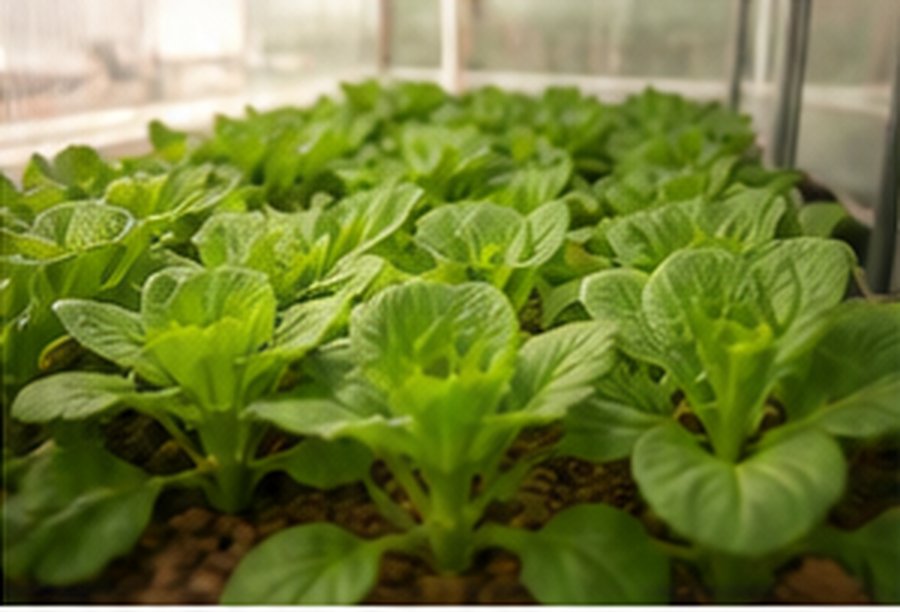 Healthy plants growing in aquaponics beds