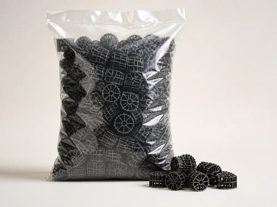 Bagged black biological filter media for commercial aquaponics biofiltration