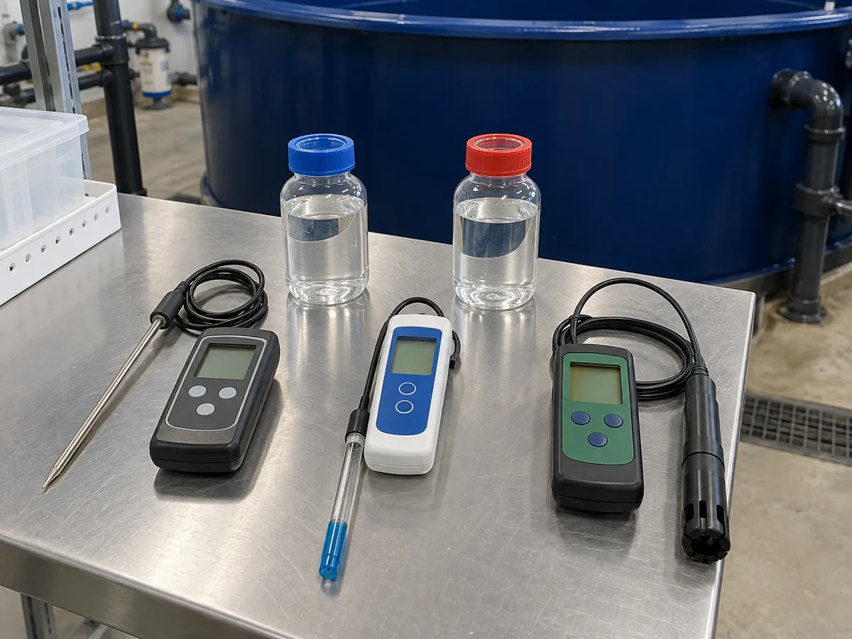 Separate transport-water and receiving-water samples with temperature, pH and oxygen meters.