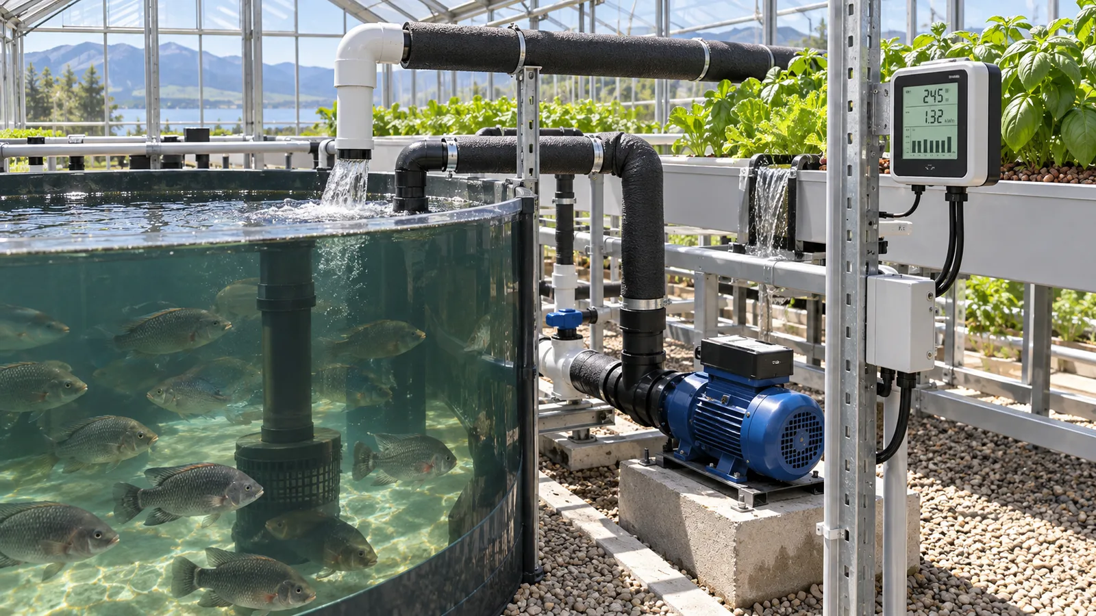 Energy-efficient aquaponics system with insulated plumbing