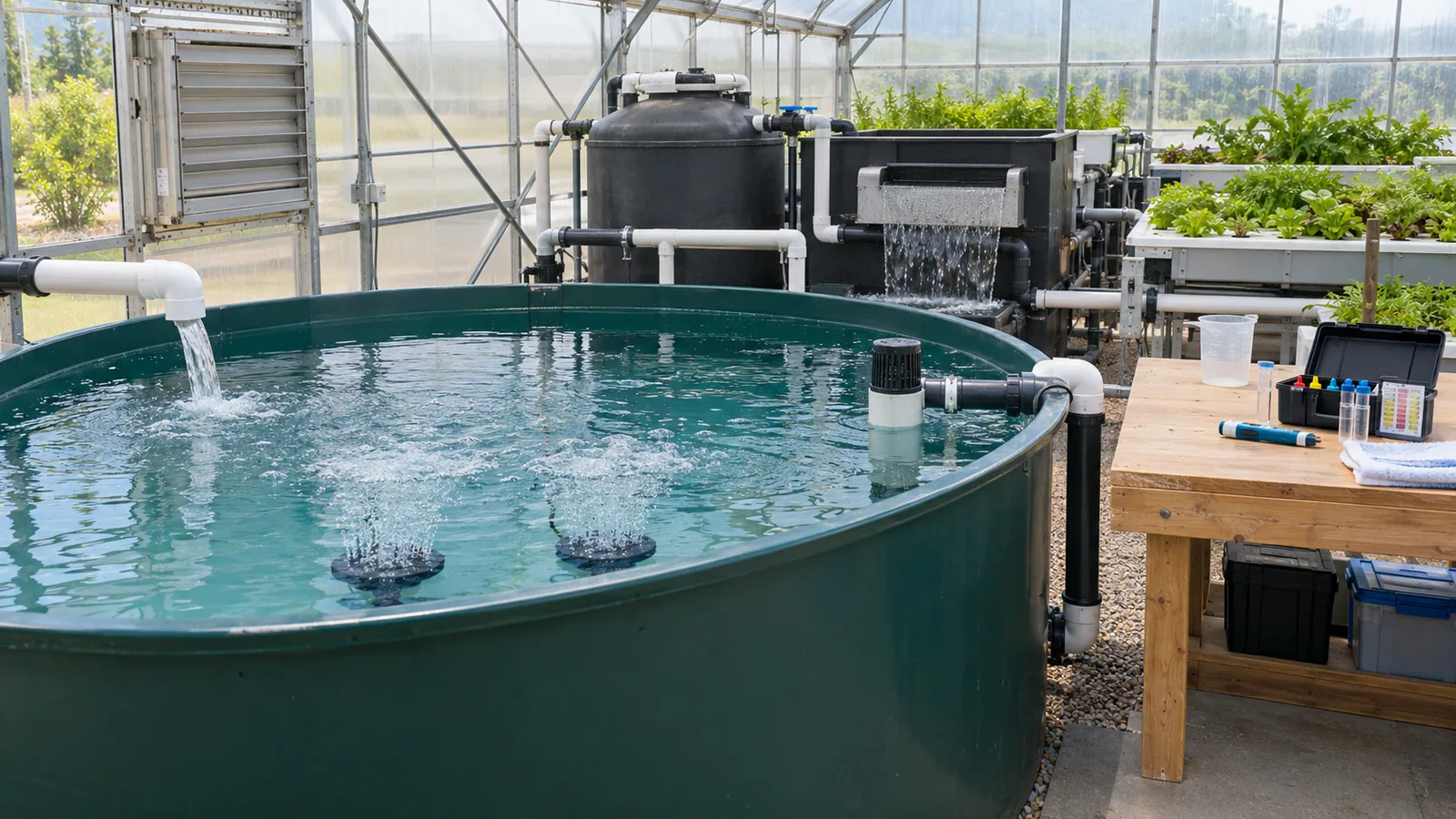 Aquaponics system recommissioning before fish are added.