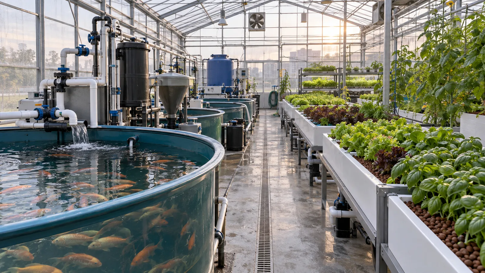 Urban aquaponics systems with compact tanks, grow beds and accessible filtration