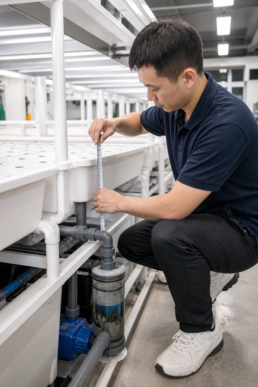Aquaponics system assembly and inspection
